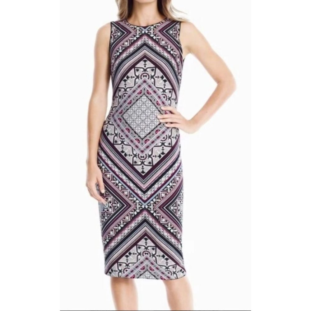 WHBM Dress Large XL Extra Large Black Plum Tan Stretch Career Church Washable